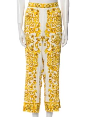 Dolce & Gabbana NWT Silk MAJOLICA PRINT Wide Leg Pants White Size XXL/US18/IT54